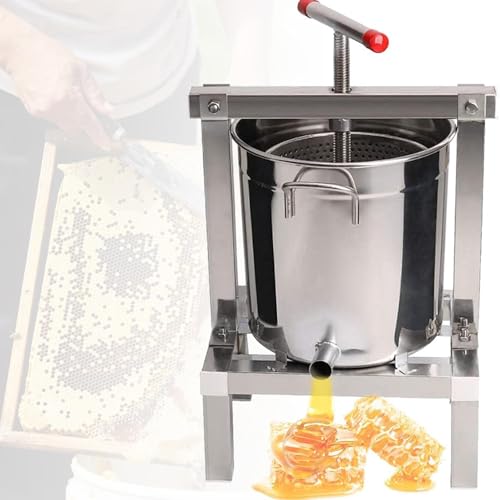 DPLXFPP 15l Edelstahl-Honigextraktionsausrüstung, Haushaltshandbuch Honigpresse Wachspresse, Imkereiwerkzeug Mit Filter, Edelstahl-Honigpresse