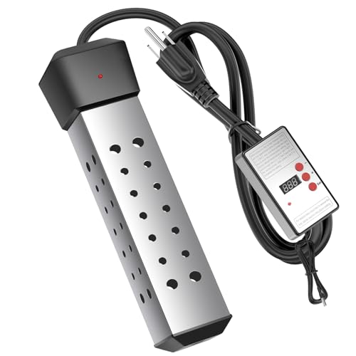 2000W Portable Immersion Water Heater with Build-in Thermostat & Delayed Start - Fast Heating for Buckets, Bathtubs, hot tub & Mini Pools hot tub - Stainless Steel Guard, Real-Time Temperature Display