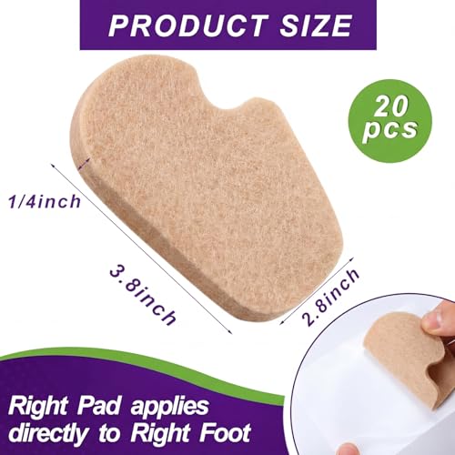 Image of Cutecrop 20 Pcs Sesamoiditis Pads, 1 /4 inch Thick Dancers Pads for Ball of Feet Pain Thick Adhesive Skived Felt Callus Sesamoiditis Relief Forefoot Cushion Pad Ball of Feet Pain(Brown,Right)