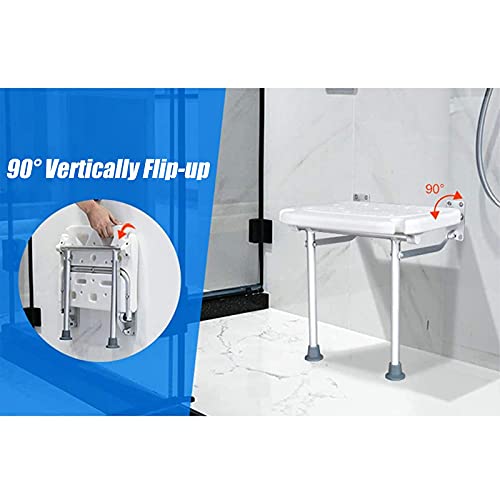 Ddtp Bath Stools,Bathroom Shower Stool Wall Mounted Folding Bathing Seat Foldable Shower Chair Elderly Bath Aid Benches With Support Leg Aluminum Frame For Elderly/Pregnant/Disabled Max Load 200Kg #TOP4