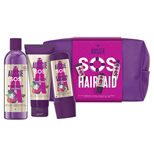 Aussie SOS Kiss Of Life - Set regalo per capelli secchi, opachi o danneggiati, shampoo (290 ml), balsamo per la cura (200 ml) e cura intensiva per 3 minuti (225 ml)