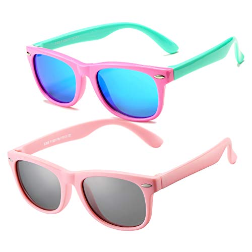 Azorb Kids Polarized Sunglasses Tpee Rubber Flexible Frame For Boys Girls Age 3-10, 100% Uv Protection (Pink Green/Blue Mirror + All Pink) #TOP3