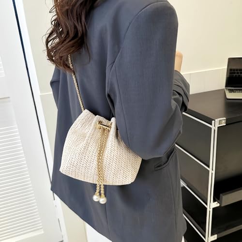 Mini Straw Bucket Bag for Women, Small Woven Crossbody Purse Cute Boho Shoulder Handbag Spring Summer Trendy4