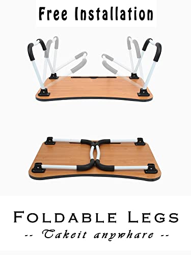 Image of MemeHo Multi-Purpose Foldable Laptop Table for Bed & Sofa | Portable Study Desk, Breakfast & Reading Table | Ergonomic Design, Non-Slip Legs | Fits up to 17 inch Laptop with Cup Holder (Wood)