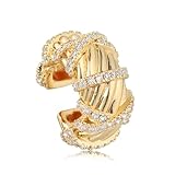 Jenosy Orecchini a cuff placcati in oro 18 carati, da donna, non piercing, avvolgenti, con...