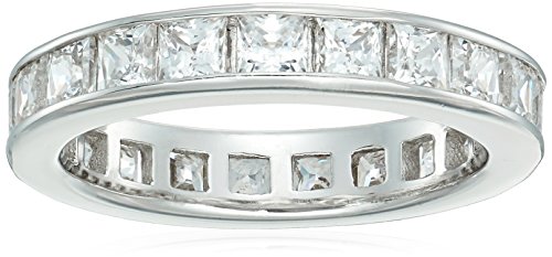 Amazon Collection Platinum-Plated Sterling Silver Swarovski Zirconia Channel Princess-Cut All-Around Band Ring, Size 7