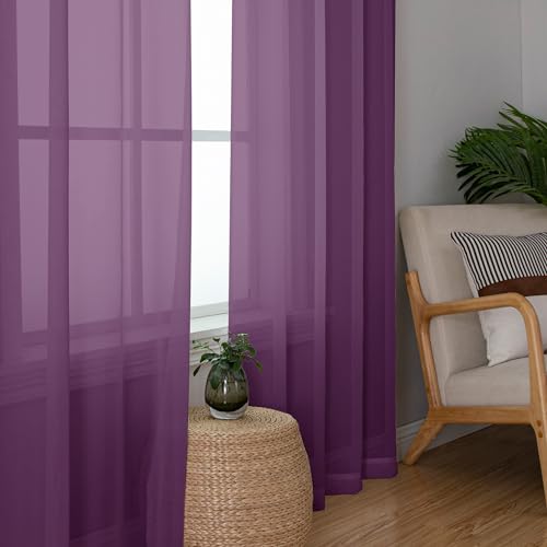 Image of OWENIE Plum Sheer Curtains 63 Inches Long 2 Panels Set, Light Filtering Voile Fimly Sheer Curtains & Drapes for Living Room Bedroom, 2pcs, Plum, Each 42 inch W x 63 inch L Inch