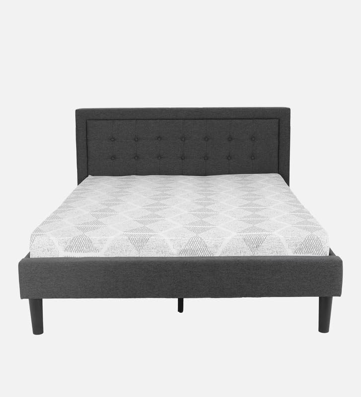 Image of Mintwud Pepperfry Upholstered Queen Size Bed Without Storage for Bedroom Furniture Solid Wood Fabric Bed Wooden Double Bed Cot Palang for Living Room Home and Hotels (Black Finish)