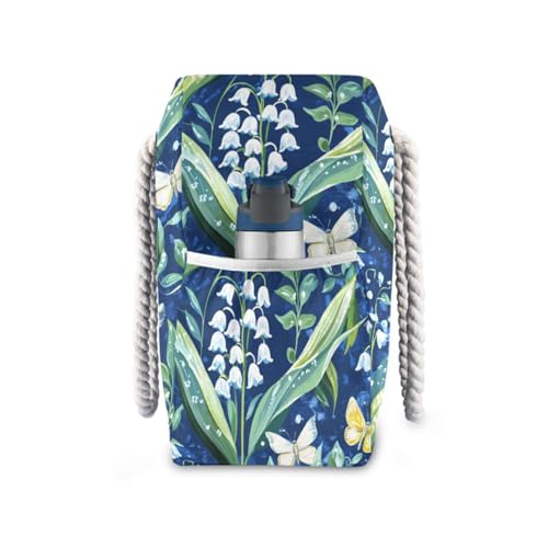 Chic Lily Of Valley Blue Floral Sturdy Duffel Bag Sports Tote with side pocketes Bag For Women for Travel Gym Vacation3