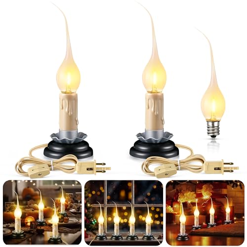 Enhon-2-Pack-3-in-Rustic-Country-Candle-Light-with-Replacement-LED-Light-Bulbs-UL-Certification-Electric-Christmas-Window-Candles-Light-with-OnOff-Switch-06W-C7-Candlestick-Lamp-5Ft-Cord Enhon 2 Pack 3 in Rustic Country Candle Light with Replacement LED Light Bulbs UL Certification Electric Christmas Window Candles Light with OnOff Switch 06W C7 Candlestick Lamp 5Ft Cord