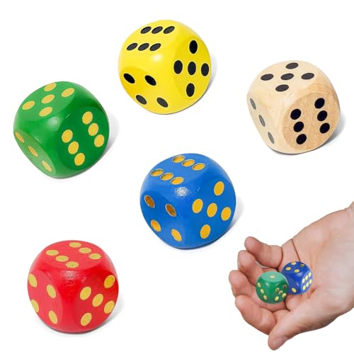 5 PCS Large Wooden Dice 30mm Dice Set Large Dice Big Dice Giant Dice for Board Game Classroom Instruction Party Activities