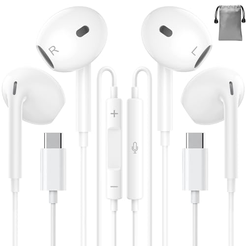 Écouteurs intra-auriculaires filaires USB C pour iPhone 15, de type C, HiFi, stéréo, réduction du bruit, avec micro et contrôle du volume, compatibles avec Galaxy S23/S22/S21/S20/Ultra Note 10/20,