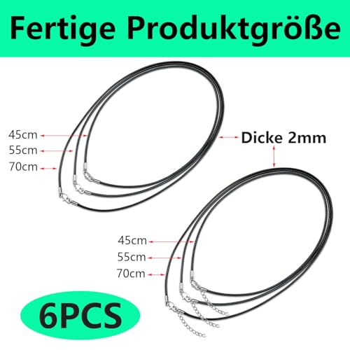 YOGAZEN 6 Stück Lederband für Kette, Lederband Halskette, Armband Lederkette Herren, Lederkette mit Verschluss, 2 mm Kunstleder mit Verschluss