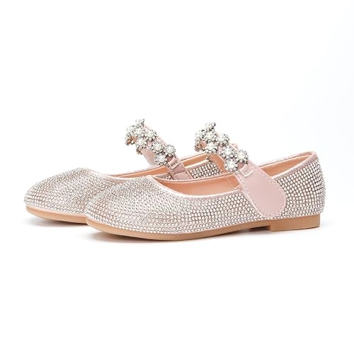 Mnplciea Sparkle Mary Jane Shoes for Girls Pearls Ballerina Flats Princess Rhinestone Party Dress Shoes