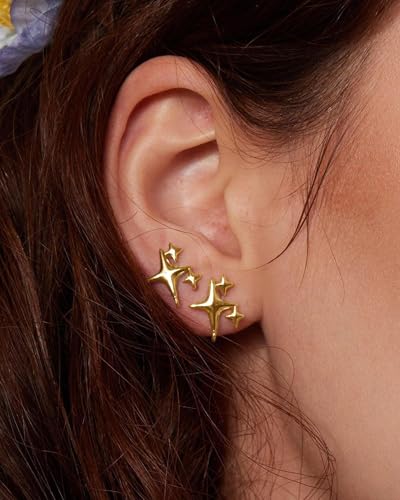 Gold Earrings for Women Trendy 14K Gold Plate Stud Earrings Small Dainty Hypoallergenic Simple Minimalist Star Earrings jewelry Gifts for Her4