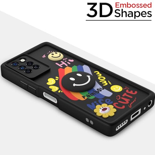 Image of Pikkme Back Cover for Infinix Note 10 Pro | Soft Silicone| Cute Rainbow Smile & 3D Cartoon Flower Design | Shockproof Raised Camera Protection Bumper Case (Black)