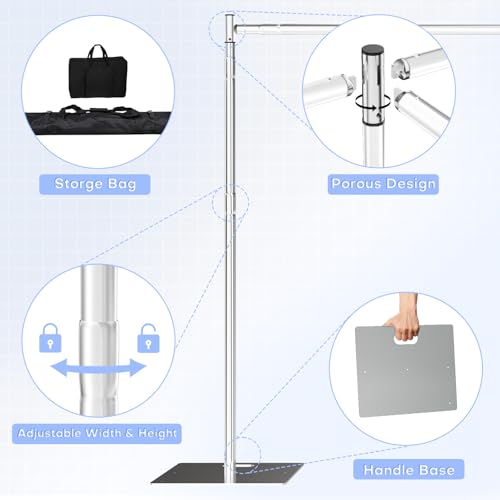Image of HAYOHRT 10x10 ft Pipe and Drape Backdrop Stand Kit Heavy Duty Backdrop Stand Adjustable Photo Background with Metal Base for Parties Wedding Video Studio Birthday Background Stand Silver