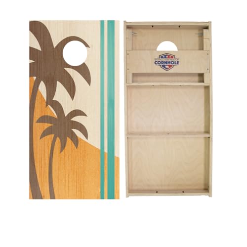 Skip's Garage Palms Surf Board Cornhole Boards - WSOC Runway Series - Includes (2) Boards (Resin Bags) + (1) Case & (2) Edge Lights