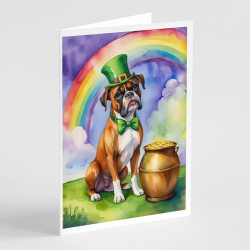 Caroline's Treasures DAC5501GCA7P Boxer St Patrick's Day Greeting Cards Pack of 8 Blank Cards with Envelopes Whimsical A7 Size 5x7 Blank Note Cards