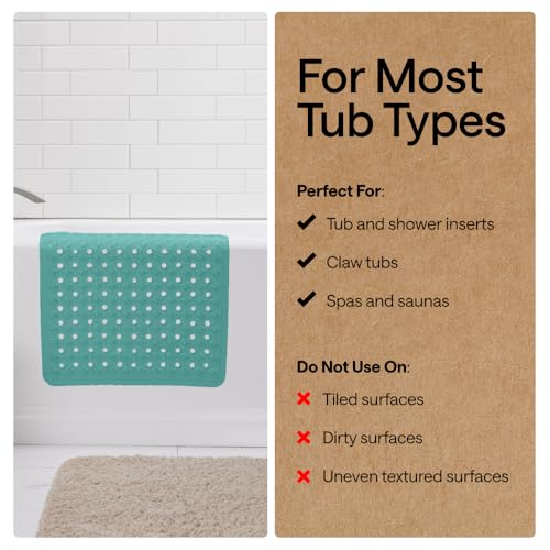 Image of GORILLA GRIP Patented Bath Tub Shower Mat, Machine Washable Bathtub Floor Liner Mats, Suction Cups and Drain Holes to Keep Tubs Clean, Soft on Feet, Bathroom Essentials, 35x16 Inch, Turquoise Opaque