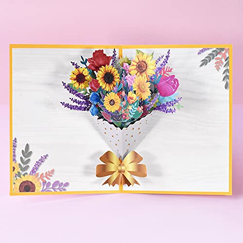 Carte 3d de fleur à la main, carte Pop Up de bouquet de fleurs, carte de voeux pour vous remercier, Thanksgiving, anniversaire, anniversaire, Noël, cadeau de mariage Cover