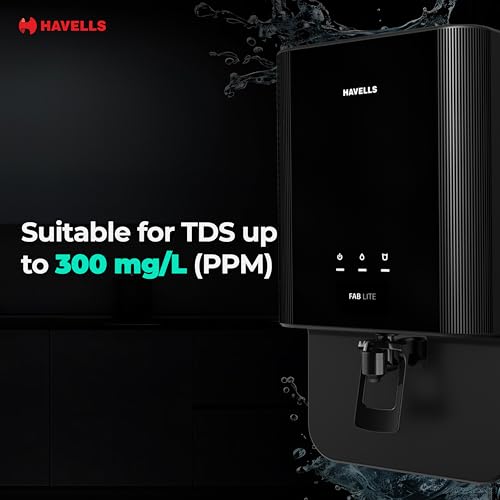 Image of Havells FAB Lite Water Purifier, UV + UF Purification, Vital Magnesium Enriched, 4-stages, 7L Storage, Ideal for Borewell, Tanker & Municipal Water, Significant water savings, BIS Approved, Black