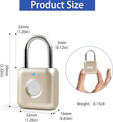 Image of Fingerprint Padlock, Keyless Biometric Lock, Water-Resistant, USB Rechargeable Smart Lock for Bookcases, Bikes, Sports Lockers, Storage, Blue