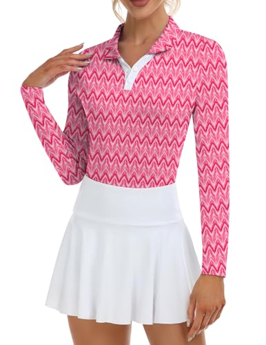 Image of Soneven Womens Golf Shirts Moisture Wicking V Neck Long Sleeve Polo Shirts Collared Tops