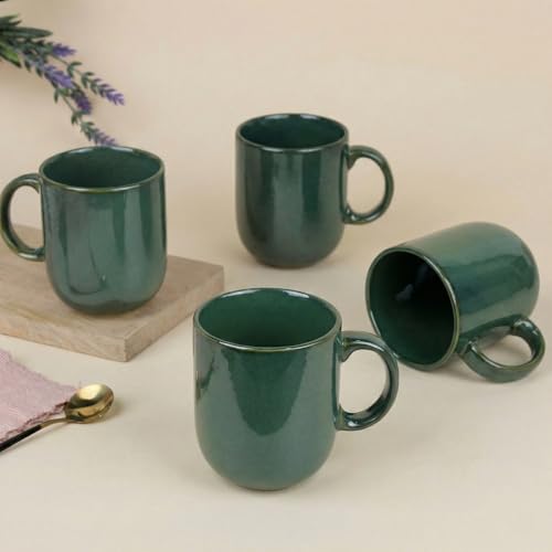 Image of The Earth Store Green Cylus Coffee Mug - 320ML Ceramic Coffee Mugs Set of 4 | Microwave & Dishwasher Safe Mugs for Gift | Home | Office | Restaurant | Daily Use Tea Mug