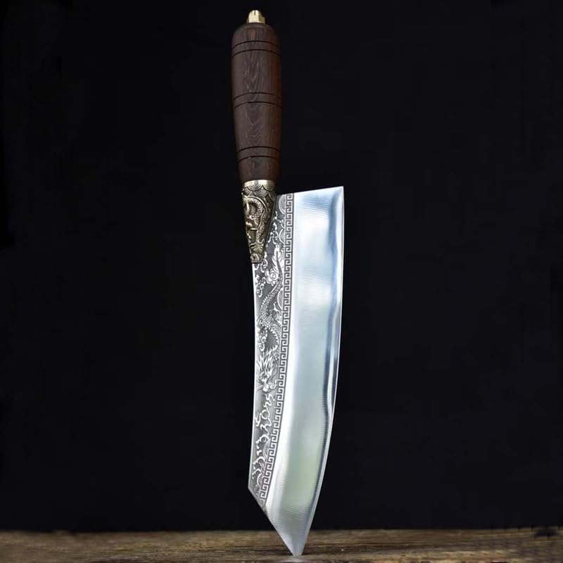 Meat Cleaver, 8.3 Inch Kiritsuke Knife Sharp Chef Cleaver Meat Slicing Vegetable Kitchen Knife Cooking Tools Copper Decor Wood Handle