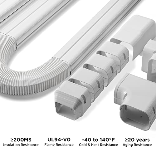 Image of TURBRO 3 inch W x 14' L Decorative PVC Line Cover Kit for Mini Split and Central Air Conditioners, AC Heat Pumps Systems | PVC decorative cover, 3 inch x 7.5', 90 flat elbow, hides mini split lines, for home & office