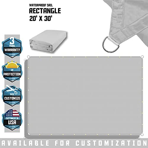 TANG 20' x 30' Waterproof Shade Cloth with Grommets, Sun Shade Sail Rectangle Straight Side, 260 GSM UV Block Fabric Patio Canopy for Deck Carport Backyard Pergola Cover, Gray - 1
