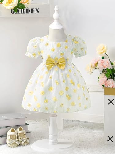 Image of Buy & Try Girls Silk Party Dress, Floral Printed Knee Length Frock with Short Sleeves, Comfortable Fit & Zipper Closure, Elegant Birthday, Wedding, Festival & Special Occasion Wear for Kids