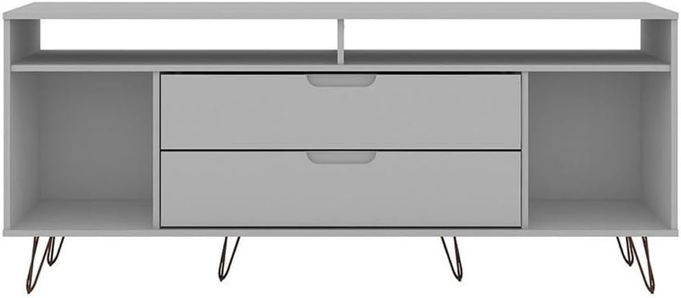Manhattan Comfort Rockefeller Modern 2 Drawers Living Room Television Stand with Metal Legs, 62.99", White