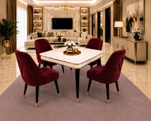 Image of WOODEN SPACE 4 Seater Wooden Dining Table Set | Urban Marble Top Dining Table with Chairs for Dining Room & Kitchen (Modern Grand Aura Maroon) (42 x 42 x 30 inch)