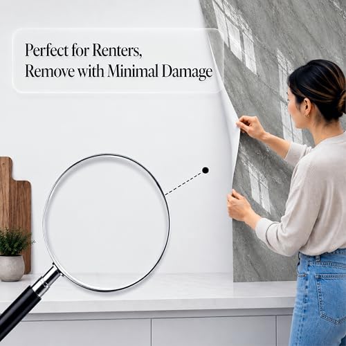 Image of Very Berry Sticker Marble Contact Paper (Deep Gray, 48 inch x 118 inch, 1 Pack) | Authentic marble pattern, Thick, Waterproof, Laminate vinyl, Self adhesive, Peel and stick wrap, For countertop and wall