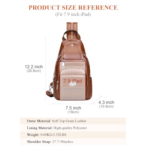 Image of Over Earth Genuine Leather Sling Bag for Women Men Small Causal Crossbody Purse Chest Backpack(O212E Brown)