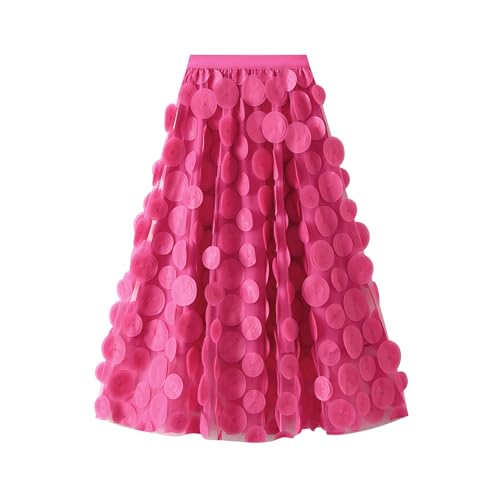 Tulle Skirt Women 3D Polka Dot Elastic Waist Mesh Flowy A-Line Midi Skirts Wedding Halloween Party Outfit