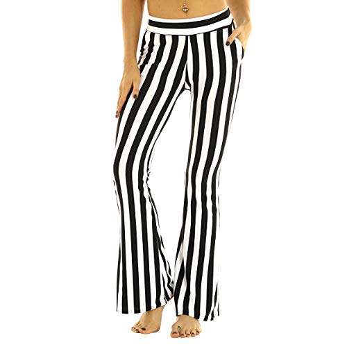 CHICTRY Women's Black White Striped Pants High Waist Wide Leg Pants Casual Trousers