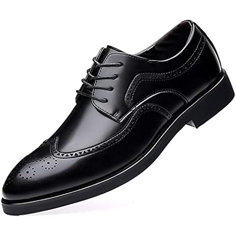 Men's Dress Shoes Lace-up Leather Oxford Shoes Retro Office Business Shoes Non-Slip Brogues Shoes Classic Formal Shoes Black Cover