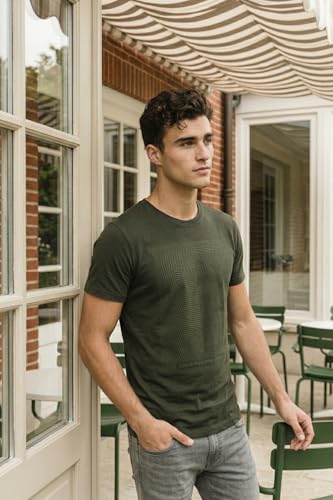 Image of Louis Philippe Men's Slim Fit Signature Graphic Print Premium Breathable Cotton, All Day Comfort Half Sleeve Crew Neck Tshirt