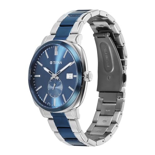 Image of Titan Classique Suave 2.0 Analog with Blue Dial Silver and Blue Stainless Steel Strap Watch for Men - 90189KM01