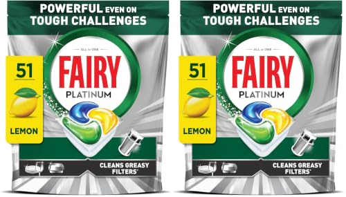 Image of Fairy Platinum Dishwasher Tablets, Lemon, 51 Capsules (Pack of 2)