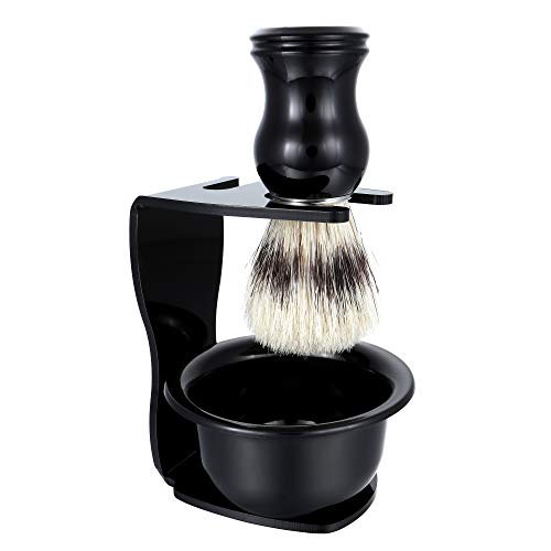 Aethland Mens Shaving Brush Set, Badger Hair Brush with Black Handle, Acrylic Shaving Razor Holder Stand and Soap Bowl, Shaving Brush Kit Perfect for Men Gift