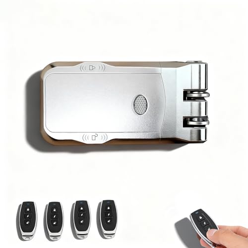JIAN BOLAND Hidden Door Lock, Remote Door Lock with Keyless Entry, Electronic Deadbolt with 4 Remotes for Anti-Theft Home Security, Easy to Install