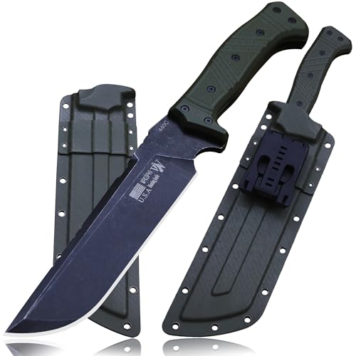 WPKOPYA Full Tang Outdoor Knife – 440C Stainless Steel Blade, 6mm Thick, 14.8in Overall, Nylon Fiber Handle & Sheath, Camping Hunting Survival Tool (green)