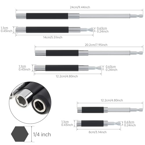 ChgImposs Drill Bit Holder Scalable 5PCS/Set, 3.15\"/4.7\"/5.5\"(80/120/140mm) Magnetic Drill Bit Extension, Adjustable Magnetic Screwdriver Bit Holders 1/4\" Hex, Drill Extension Bit Holder - Thumbnail 2