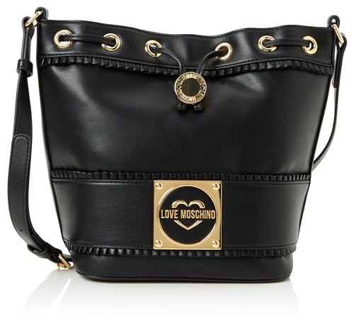 Love Moschino Damen Schultertasche – Schwarz, Aus PU-Leder (Safiano-Optik), Mit Hakenverschluss