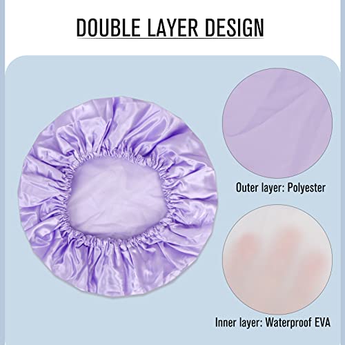 Goodsing 2Pcs Shower Cap For Women, Reusable Waterproof Shower Caps Double Layer Washable Bathing Shower Hat For Long And Thick Hair Eva Hair Caps For Women And Girls Hair Protector, Pink+Purple #TOP23