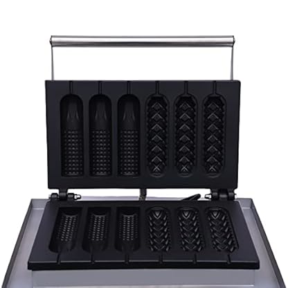 Kommerzielles Waffeleisen Edelstahl Waffel am Stiel Waffelsticks Corn Dogs Hotdog mit Edelstahl Gehäuse für 6 Stielwaffeln, Doppelte Heizplatte, 1500W, 50-300 ℃ – Bild 4